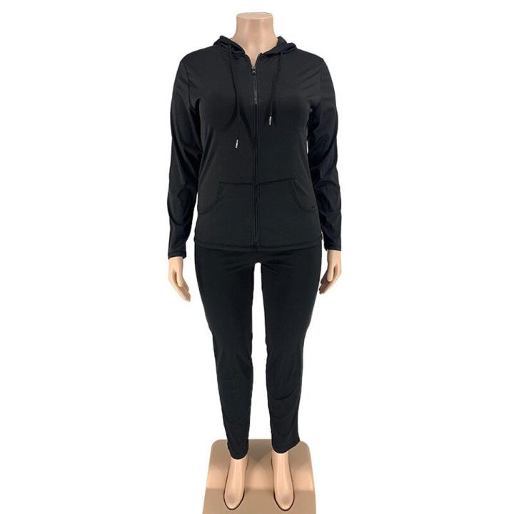 Plus Size Women's Clothing Solid Color Hooded Women Tracksuits