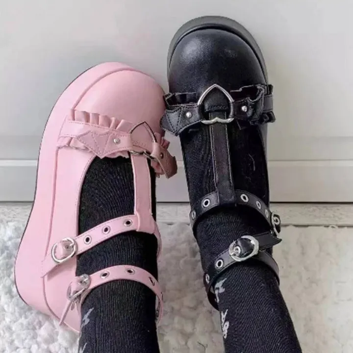 new%20Sweet%20Heart%20Buckle%20Wedges%20Mary%20Janes%20Women%20Pink%20T-Strap%20Chunky%20Platform%20Lolita%20Shoes%20Woman%20Punk%20Gothic%20Cosplay%20Shoes%2043%20House%20Foocus%20-%20Image%204