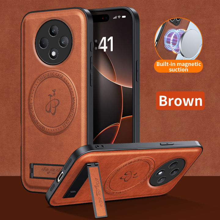 lthmy for Oppo Reno 12F 4G Supports Magnetic Wireless Charging Casing Matte Leather Phone Case Shockproof Protection Cases Armor Bracket Back Cover