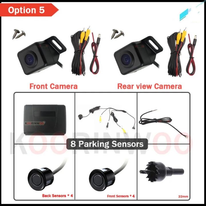 Option 5-Red Sensors-Koorinwoo CPU Intelligent System Car Parking Sensor 8 Rear + Front Camera Mirror Radar Detector Warming System For Android Radio