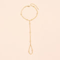 【Daily Necessities For Anyone Store】Minimalist Gold plated Bead Bracelet Linked Bracelet and Ring Connected Hand Harness Bracelets for Women Gifts. 