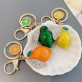 Creative Emulational Fruit Cute Rhinestone Small Lemon Car Key Ring Women's Bag Pendant Key Chain Ring Cartoon Gift. 