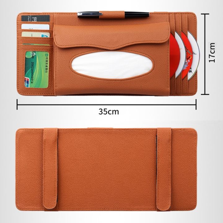 (New)DERANFU%203%20In%201%20Lichee%20Texture%20Multi-function%20Car%20Hang%20Type%20Leather%20Towel%20Box%20with%20Card%20Slot%20y%20CD%20Slot%20-%20Image%204