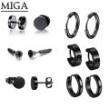 6 pairs/set of earrings men's pierced black fashion simple mixed suit dumbbell earrings set. 