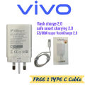 Vivo 66W Flash Charge 2.0 Adapter UK 3-Pin l Output Max 66W with Type-C Cable Included.