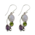 Vintage Marquise Round Faux Moonstone Emerald Amethyst Dangle Hook Earrings. 