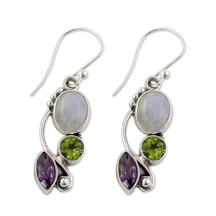 Vintage%20Marquise%20Round%20Faux%20Moonstone%20Emerald%20Amethyst%20Dangle%20Hook%20Earrings%20-%20Image%202