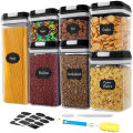 GC 7 Piece Food Storage Container Set With Marking Pen, Sticker, Measuring Spoon Durable And Impact Resistant Airtight Clear Canisters For Kitchen, Pantry.