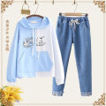 Junior High School Girls Hoodie Denim Pants Suit20Autumn College Style Girl Loose Middle School Student Leisure Suit Female. 