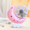 Moon Base Fan With Starry Atmosphere Light And Adjustable Angle Pen Holder Mini USB Fan.