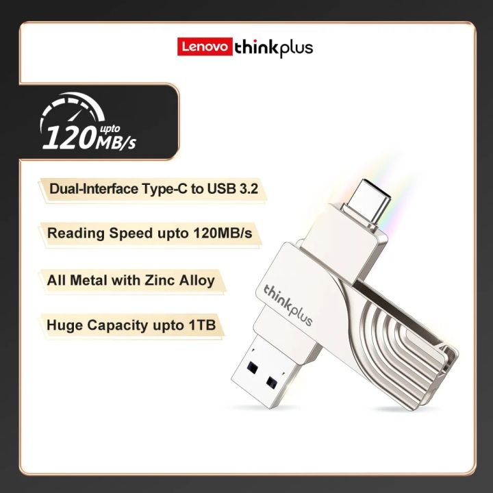 Lenovo ThinkPlus USB 3. 2 Type C To USB Flash Drive Pen Drive 32GB~256GB 2 in 1 USB 3.2 Memory Stick flash Disk Type-C Pendrive