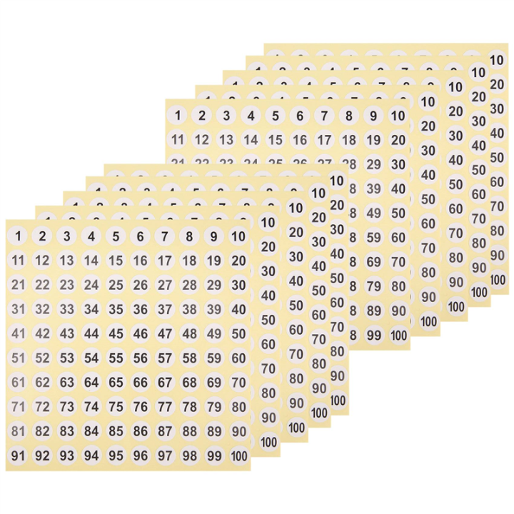 100 Sheets Number Labels Stickers 1-100 Numbers Round Stickers