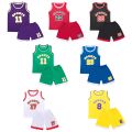 Girls and Boys Uni Football Basketball Sport Outfits Kids Children Sportswear Sleeveless Number Print T-Shirt and Shorts Set. 