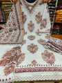 Readymade Three Piece For Women Exclusive Collection Print And Karchupi Work Exclusive, Stylist, Fashionable Three Pics For Woman. 