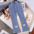 Girls' jeans, spring and autumn new middle and large children's bell bottoms, spring and autumn foreign style baby girls, children's leisure, long filial piety.