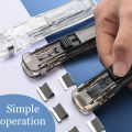 Portable Handheld Paper Clam Clip Dispenser with 50Pcs Reusable Stainless Steel Metal Refill Clips Fast Paper Clipper for Office Document School Supplies.
