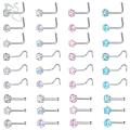 ZS 3-12pcs/lot Stainless Steel Nose Stud Set Round Heart Star CZ Crystal Nose Piercings 3MM L Shape Nostril Piercing Jewelry 20g. 