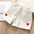 New Summer Girls Jeans Shorts Kids Clothes Baby Girl Cotton Heart Embroidery Bear Denim Short Korean Toddler Casual Pants 2-8Y.