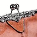 Vintage Handbags For Women Fashion Kiss Lock Slip Purse Stitching Texture Crossbody Bag.