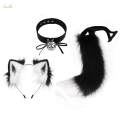 Animals Ears and Tail Cat Ear Hair Band Lovely Cat Ear and Long Tail Black White. 