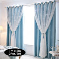 Migeet 2Pcs Window Curtain Hollowed Out Stars Shading Curtain Drape Purdah for Home Living Room Bedroom. 