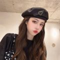 Love Heart Leather Buckle Women Berets Hats Vintage French Painter Hat Girls Octagonal Beret Caps.