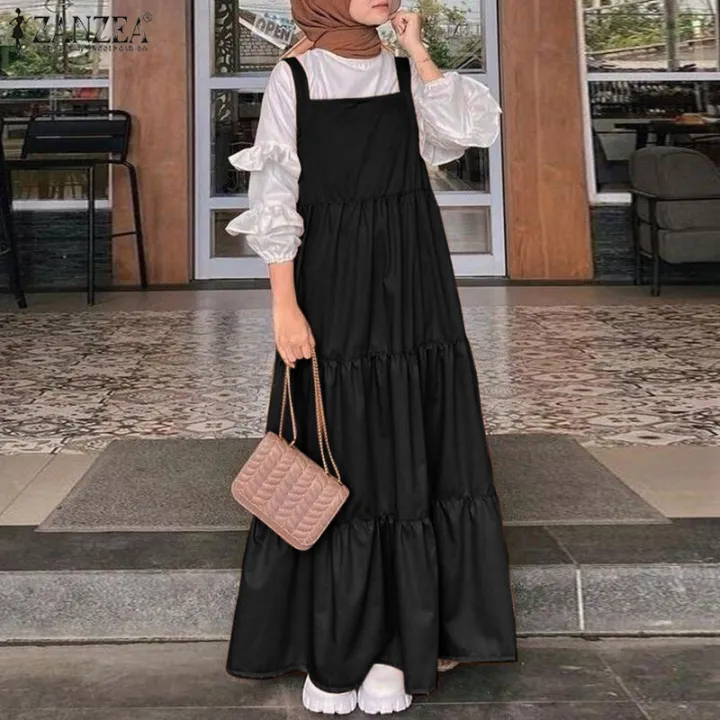 ZANZEA%20Muslimah%20Women%20Muslim%20Sleeveless%20Square%20Neck%20Pinafores%20Dress%20Tiered%20Party%20Swing%20Sundress%20-%20Image%209