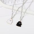Couple Ghost Necklace-2pcs-Little Ghost Pendant Necklace-Black White - Fashion Couple Female Student Accessories. 