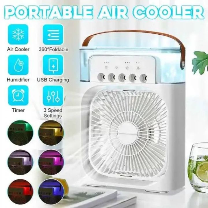 Air Cooler Fan 3 in 1 Mini Portable Fan Humidifier with 7 Colors LED Light Air Conditioner Cooler Water Cooling by  First Deal