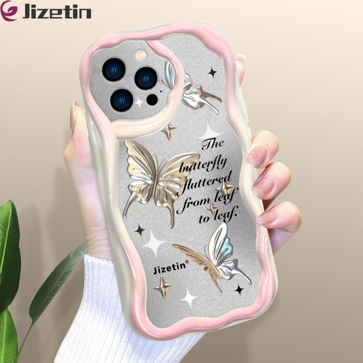 Jizetin%20for%20iPhone%2012%20Pro%20Max%20Back%20Cover%20Cartoon%20Golden%20Butterfly%20Cream%20Texture%20Wavy%20Edge%20Soft%20Silicone%20Phone%20Case%20-%20Image%202