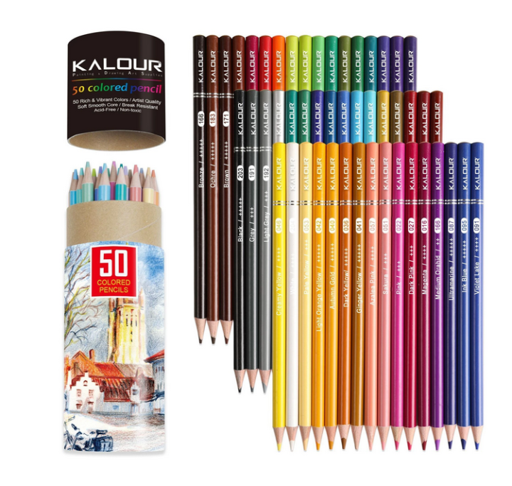 KALOUR 50 pcs Color Pencil Set Professional Art Hand-Painted Graffiti Oily Color Pencils School Painting Art Supplies