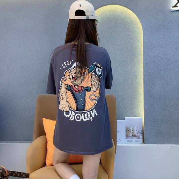 Exclusive for Fans Summer New Popeye PrintTT-shirt Internet Hot Trendy Fashion Loose Western Style Letters
