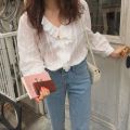 Blusas Cotton Loose Women Blouses Ruffles V-neck Long Sleeve Female Shirt Tops Spring New Office White Blouses Women Casual 8561.