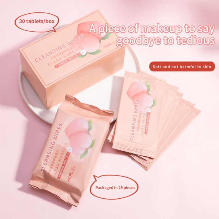 30Pcs/box Disposable Makeup Remover Wipes for Deep and Gentle Facial Cleansing New Peach Soft Wet Tissue for Sensitive Skin