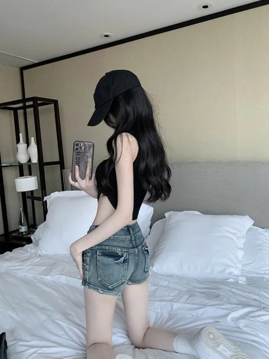 American%20Hot%20Girl%20Liu%20Ding%20Low%20Waist%20Denim%20Super%20Short%20Shorts%20Women's%20Summer%20New%20Slim%20Slimming%20Sheath%20Hot%20PantsinsTide%20-%20Image%206