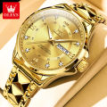 (1 Year Warranty) OLEVS Men's Original Waterproof Watch Gold Watch Quartz Stainless Steel Strap Calendar Luminous Business Style 2906. 