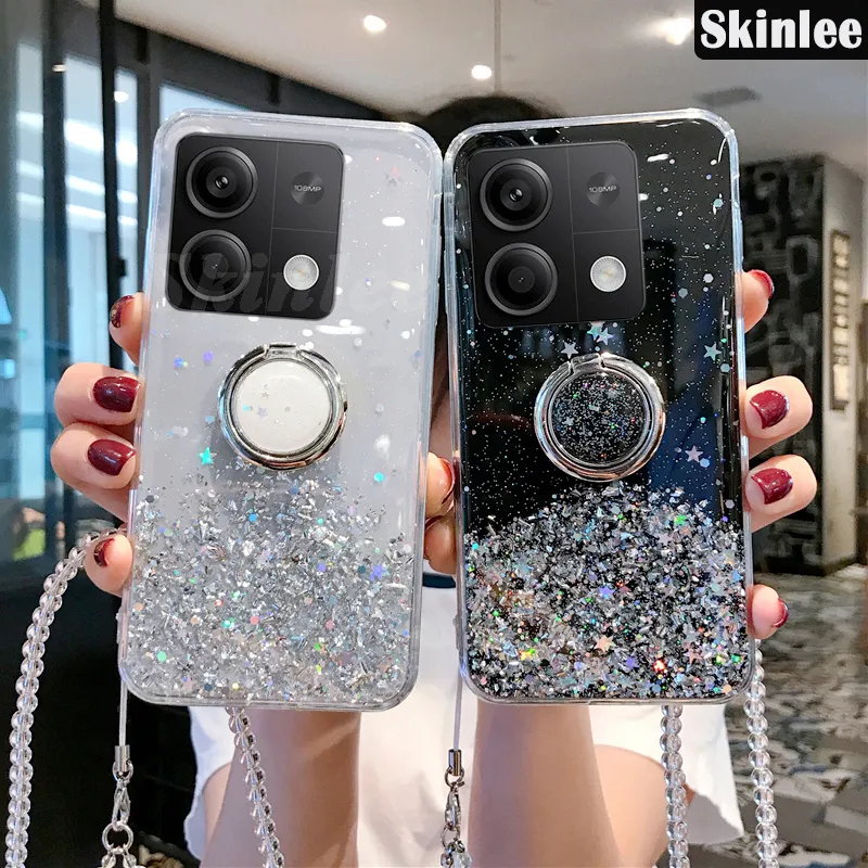 Custodia Glitterata Con Vetro Temperato Per Redmi Note 13 Pro Plus/Pro+ – Cover Antiurto Nera Con Protezione Schermo Inclusa