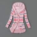 Women Cardigan Hooded Buttons Closure Hooded Plush Lining Sweater Cardigan.