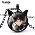 【VisioN Shop】SONGDA Bungou Stray Dazai Osamu Nakahara Necklace Cool Anime Figures Glass Dome Cat Ears Necklace Collection. 