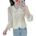Korean Style Fashionable Top Autumn Women's New Chic Beautiful Small Shirt Popular Long Sleeves Chiffon Shirt This Year.