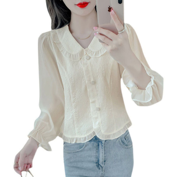 Korean%20Style%20Fashionable%20Top%20Autumn%20Women's%20New%20Chic%20Beautiful%20Small%20Shirt%20Popular%20Long%20Sleeves%20Chiffon%20Shirt%20This%20Year%20-%20Image%205