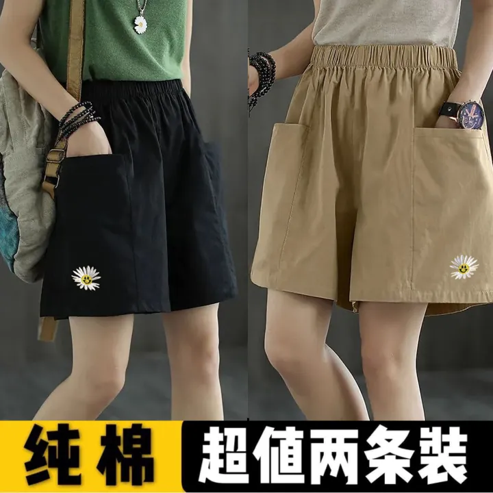 Women's%20Cotton%20High%20Waist%20Casual%20Shorts2022Summer%20Thin%20New%20Artistic%20Pure%20Color%20Slimming%20Versatile%20Pocket%20Wide%20Leg%20Pants%20-%20Image%203