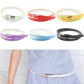 Women Laies Fashion Narrow Skinny Thin Patent Leather Bow Buckle Waist Belt MJD.