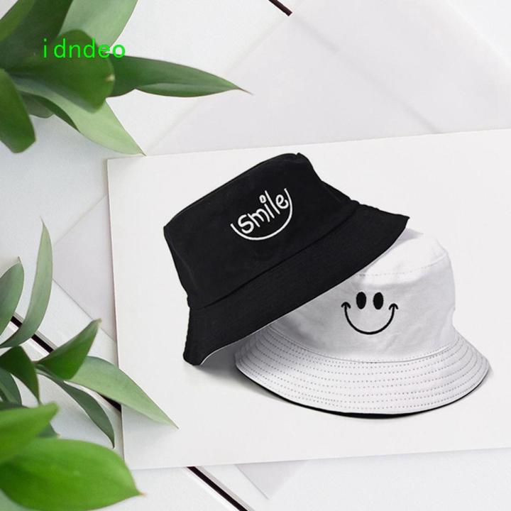 Idndeo Double-sided color matching smiley face fisherman hat sun protection basin hat Hat Smiling face Unisex Fashion Hip Hop Cap