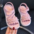 Trendy Cute Open Toe Sandals For Girls, Breathable Lightweight Wear-resistant Sandals For Indoor Outdoor Holiday Beach. 