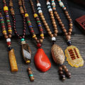 Wholesale boho jewelry Men Vintage Nepal necklace Religion Tribal Wood Beads jewelry handmade long boho beaded necklace women.