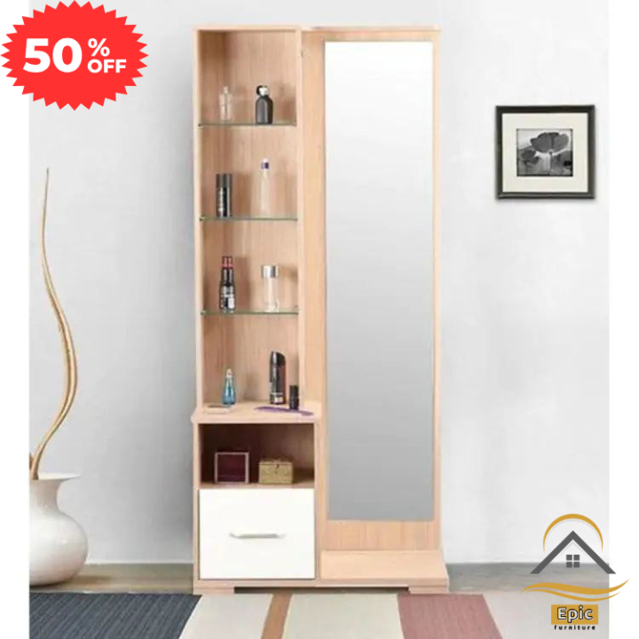 Bedroom Full Mirror Dressing Table with Shelf & Side Drawer - Epic Furniture