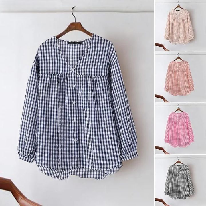 Button Long Sleeve Shirt Plaid Plus Size Grameen Check Shirt