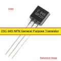 10Pcs- C945 2SC945 2SC-945 2SC 945 NPN Transistor 50V 0.1A 0.25W TO-92 Package 3 Pin Leads Bipolar NPN General Purpose Transistor.