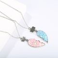 Hot Pink Blue Sequin Stitching Heart Broken Best Friends Necklace Pendant Chain BFF Friendship Jewelry Gifts For Kids 2PCS/Set. 